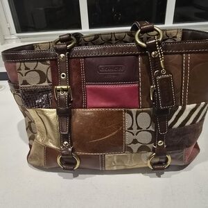 Coach Patchwork Tote Bag - Brown and Red